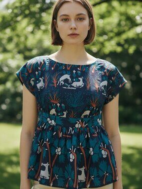 Anthropologie Anna Sui Silk Blouse Top 2 Roe Habitat Deer Woodland Forest Lined